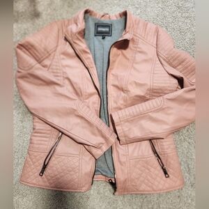 Pink Fake Leather Jacket with Quilted Pattern - Snobbish